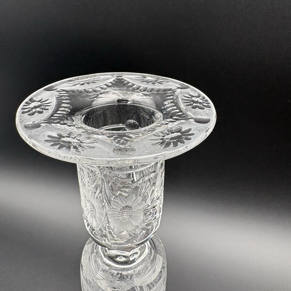 Pairpoint Crystal 11" Tall‎ Hollow Candlestick Brilliant Polish Floral Etched - Picture 11 of 12